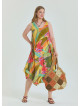 Boat Neck Loose Cut Yellow Plus Size Dress 4667